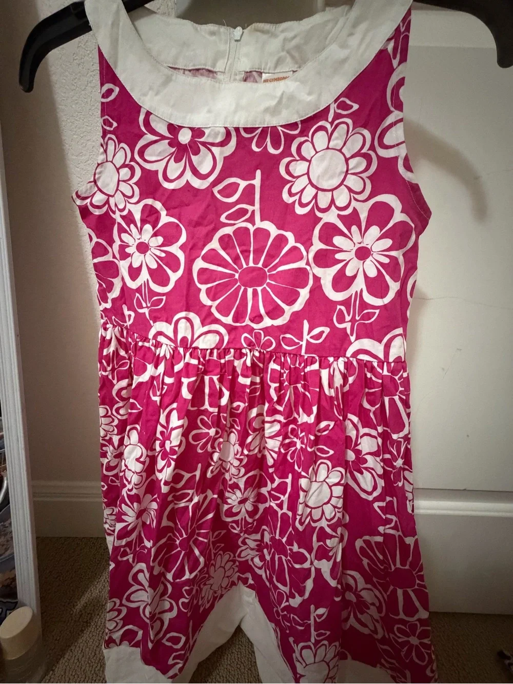 Gymboree Fuchsia Pink Floral Dress with White Trim